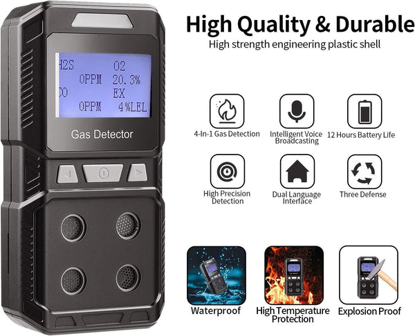 Détecteur 4 Gaz Portatif Rechargeable (EX, CO, H2S, O2) - DISTRI-FIBRE