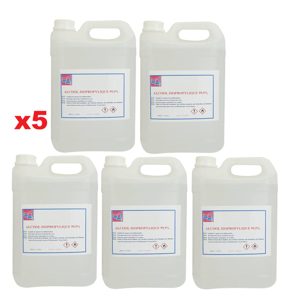 LOT DE 5 - Alcool isopropylique 99.9% - Bidon 1L - Fibre Optique