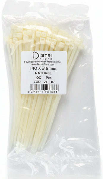 Colliers de Serrage Cable Rislan 140mm BLANC - Lot de 100